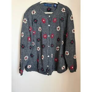 Vintage Karen Scott II Wool Floral Cardigan – Made in Australia – Size 2X